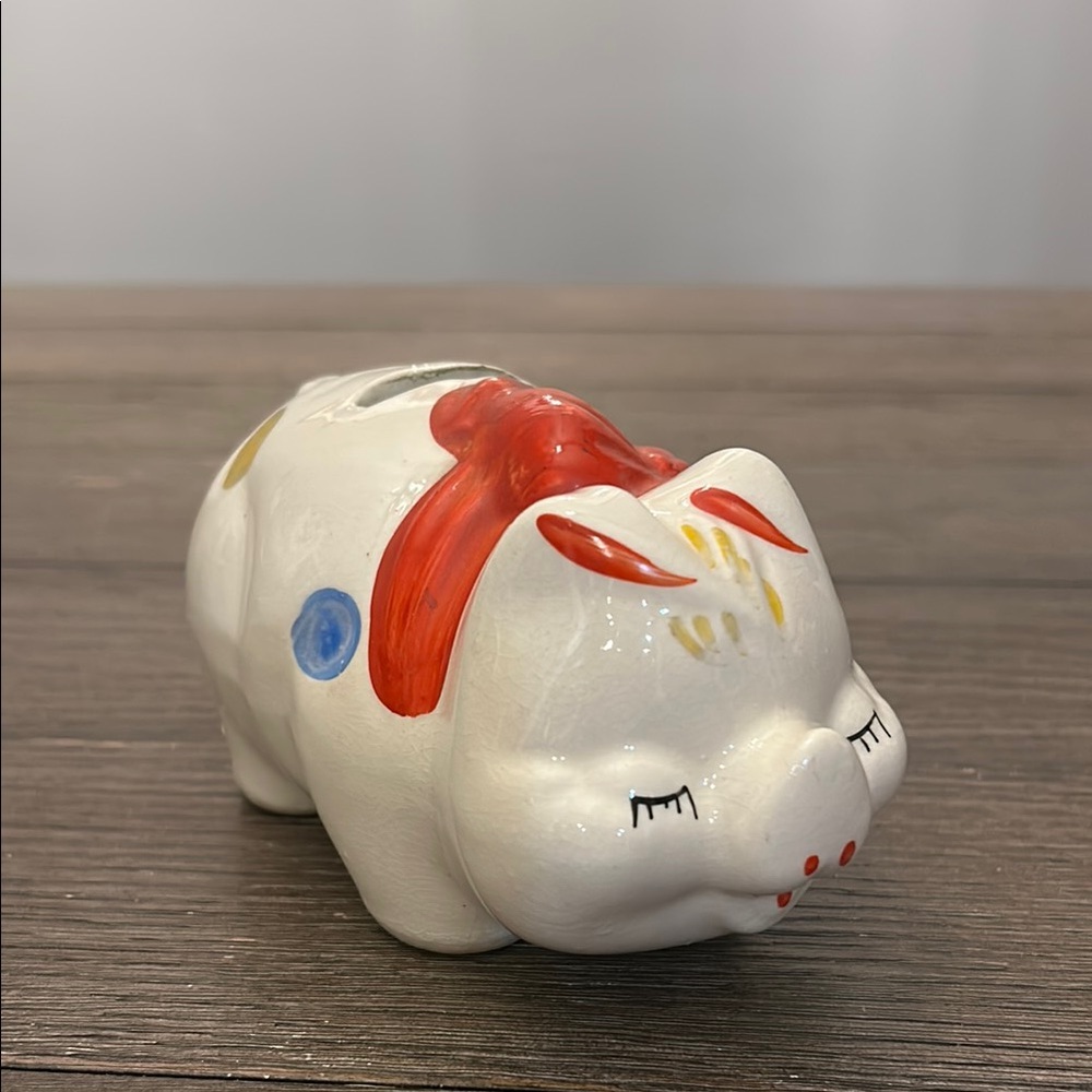 Pottery Piggy bank mid century 1950’s cute upturned nose